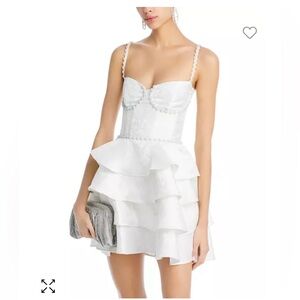 V. Chapman White Tiered Pearl-Trim Mini Dress
